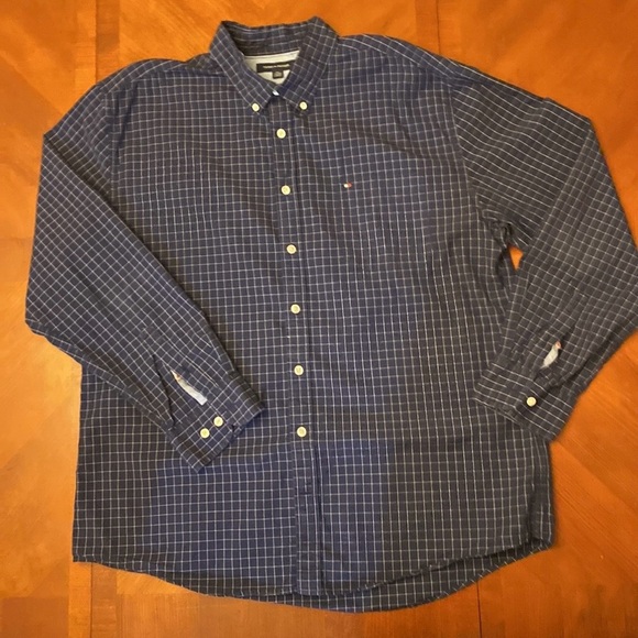Tommy Hilfiger XXL Men’s Shirt Button Down Long Sleeve Navy Check - Picture 1 of 10